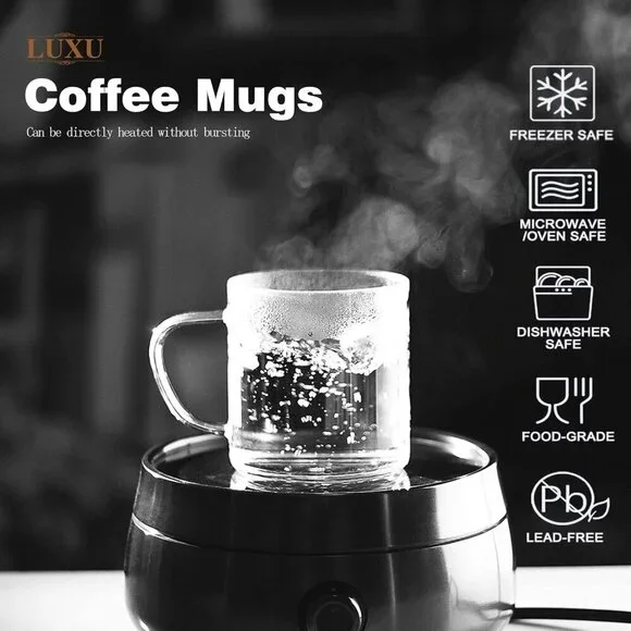 Glass Coffee Mugs Set of 4,14 oz Clear Coffee Cups,Hand Blown&Seamless  Design,He - threedaughtersproperties.com